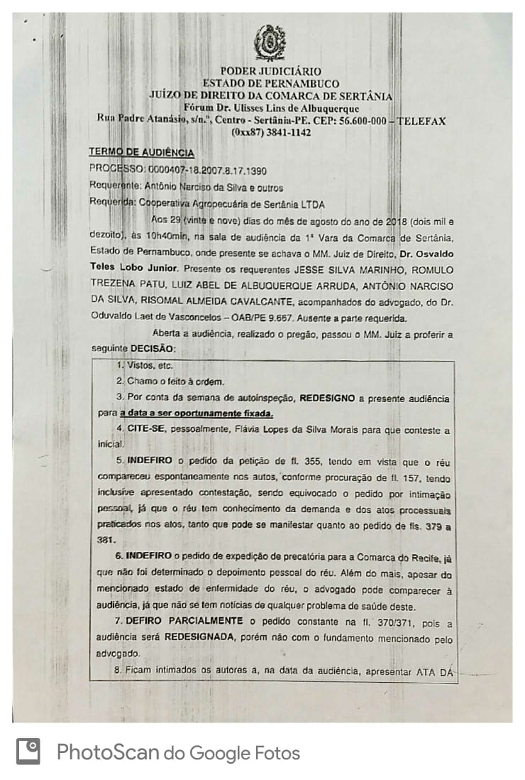 Leia mais sobre o artigo Justiça solicita publicação de ata de audiência sobre a Cooperativa Agropecuária de Sertânia