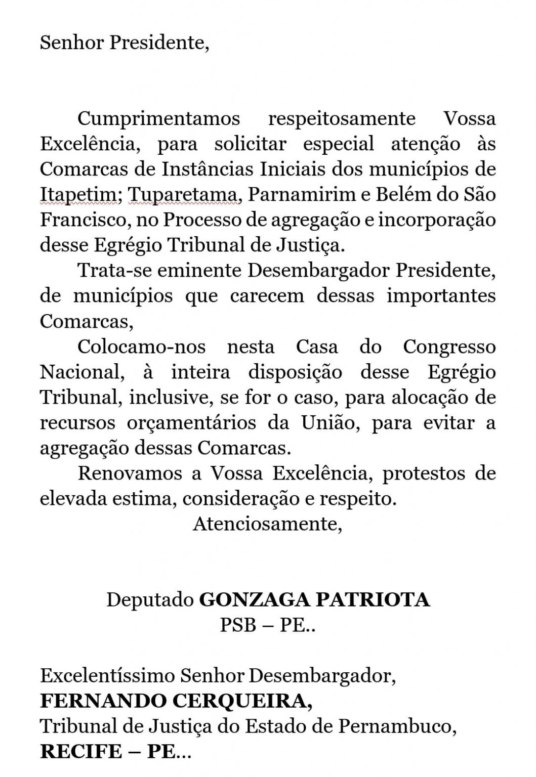 Leia mais sobre o artigo Gonzaga Patriota lamenta decisão do TJPE de fechar 43 Comarcas