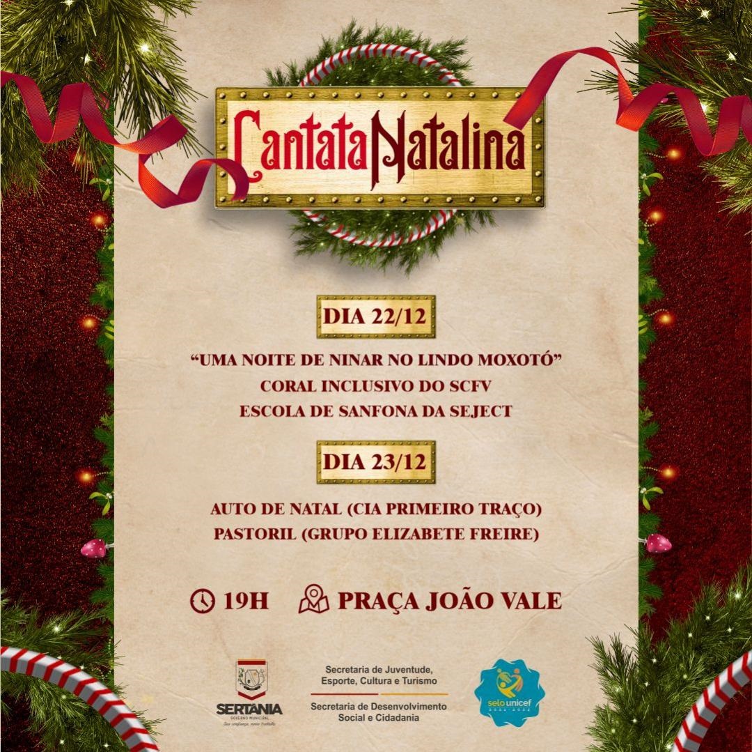 Leia mais sobre o artigo Prefeitura de SertÃ¢nia promove cantata natalina nos dias 22 e 23 de dezembro