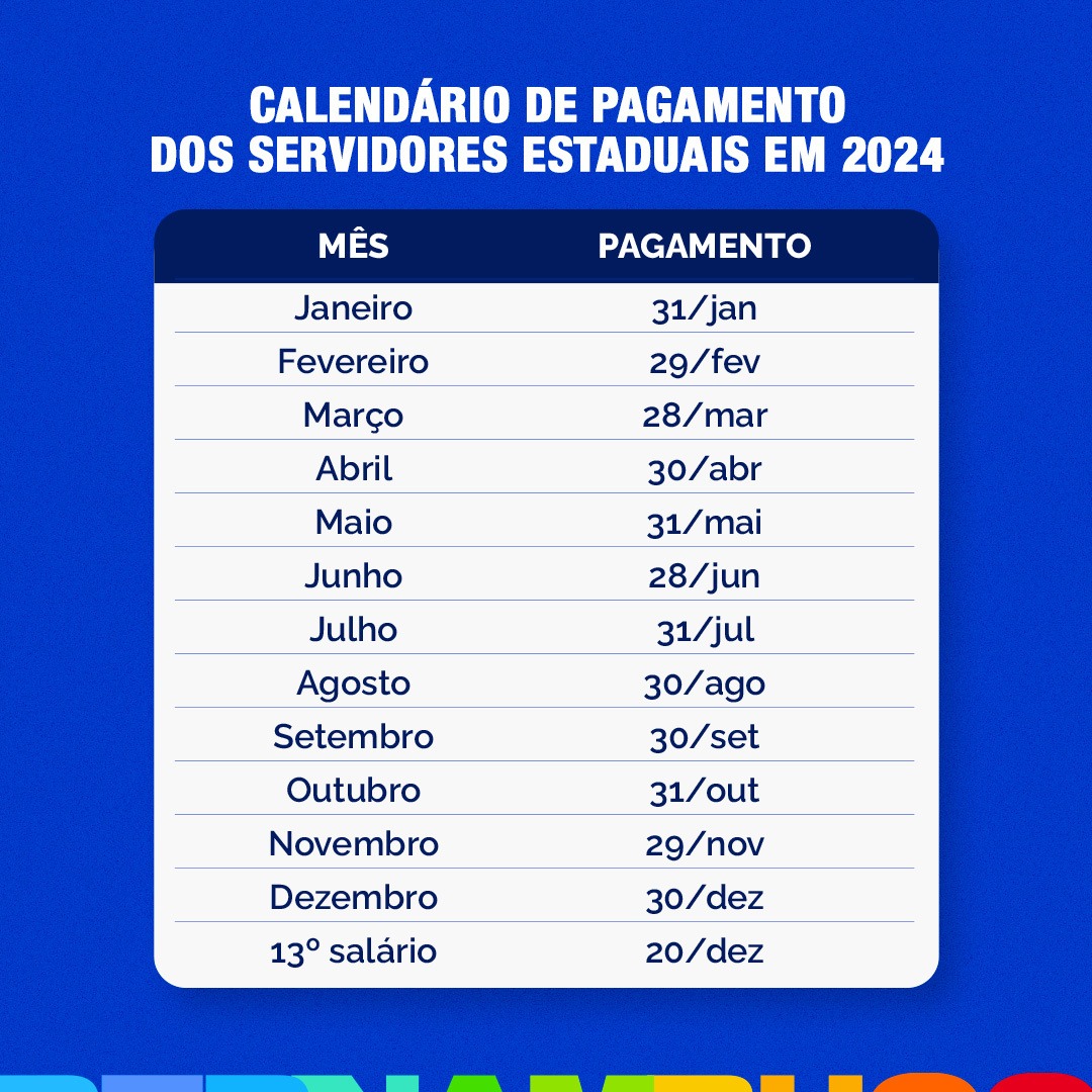 Leia mais sobre o artigo Governo do Estado divulga calendário de pagamento dos servidores para o ano de 2024