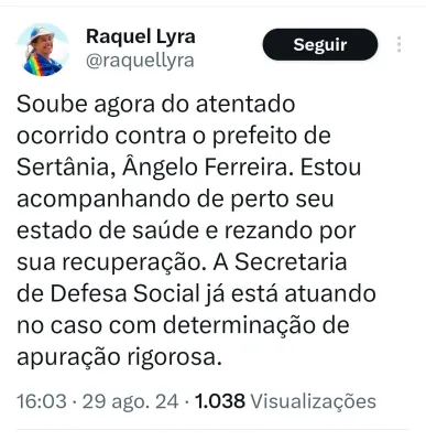 Leia mais sobre o artigo Governadora condena atentado a Ângelo Ferreira