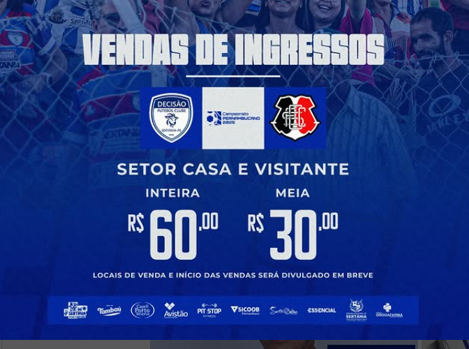 Leia mais sobre o artigo Preços dos ingressos para Decisão x Santa Cruz são divulgados