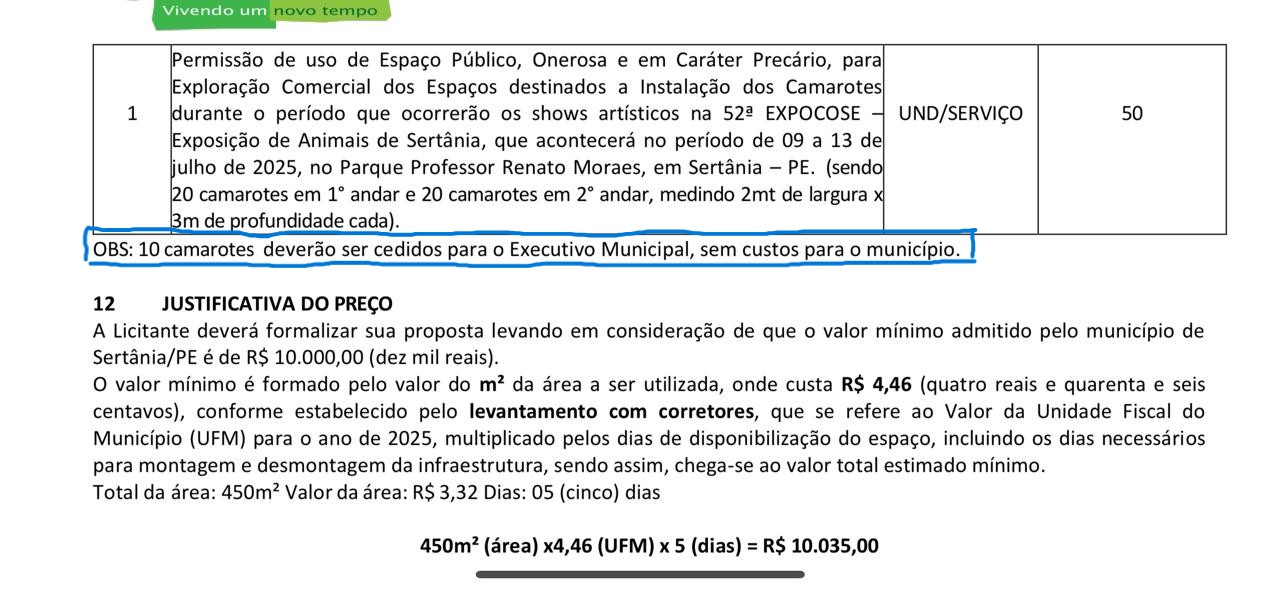 Leia mais sobre o artigo Edital da EXPOCOSE obriga empresa a fornecer camarotes grátis para prefeitura de Sertânia
