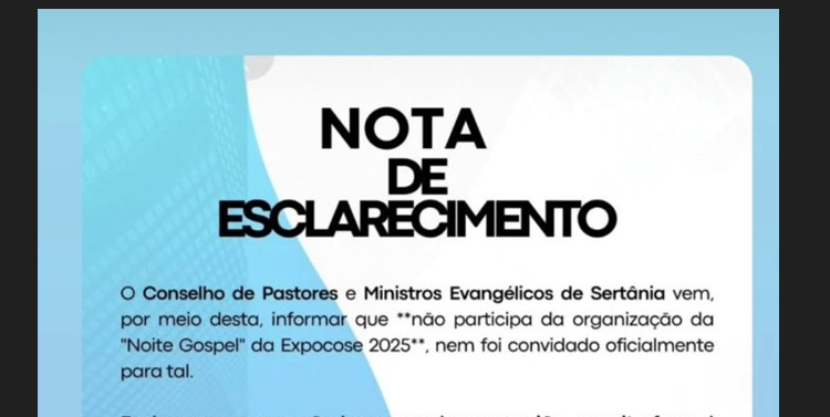 Leia mais sobre o artigo Sem convite: Conselho de Pastores de Sertânia não participa da Noite Gospel da Expocose 2025
