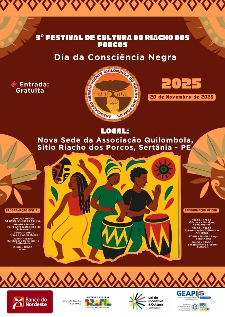 Leia mais sobre o artigo 3º Festival de Cultura do Riacho dos Porcos celebra o Dia da Consciência Negra em Sertânia
