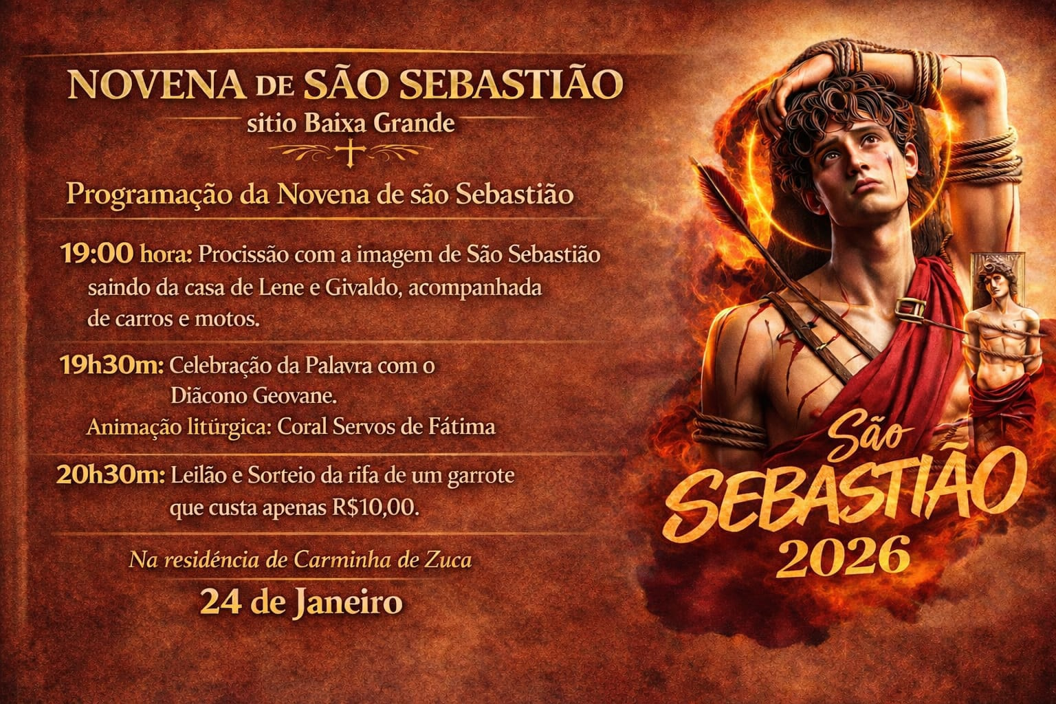 Leia mais sobre o artigo Novena de São Sebastião será realizada no Sítio Baixa Grande no dia 24 de janeiro